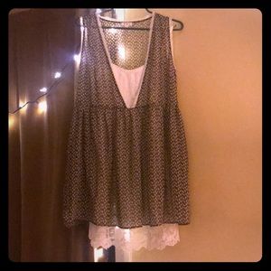 Floral POL dress with lace-trim white slip.